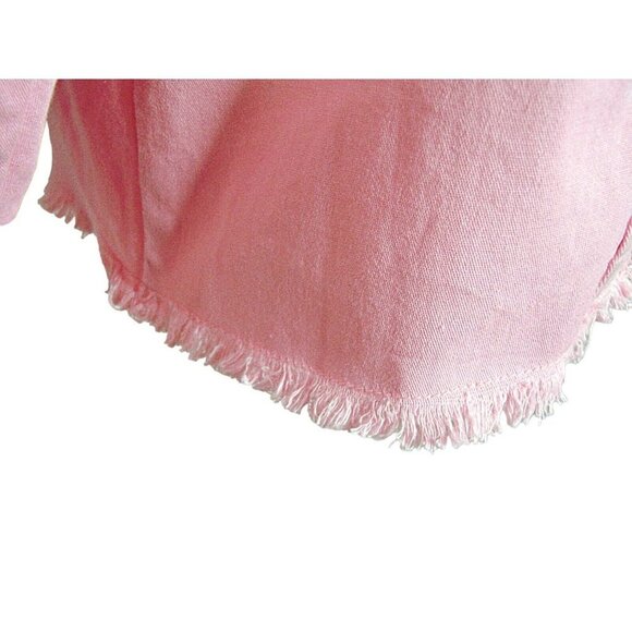 Quacker Factory Pink Rhinestone Raw Hem Fringe Button Up Jacket Shacket Size XL - Picture 4 of 12